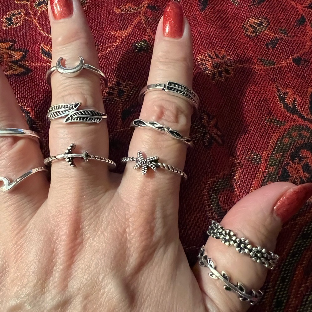 Set of 11 Silvertone Rings (Torrid) Size L